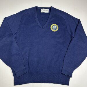 VTG CARMEL Men Sweater The Alaska Railroad Safety Award Log Navy Blue V-Neck M
